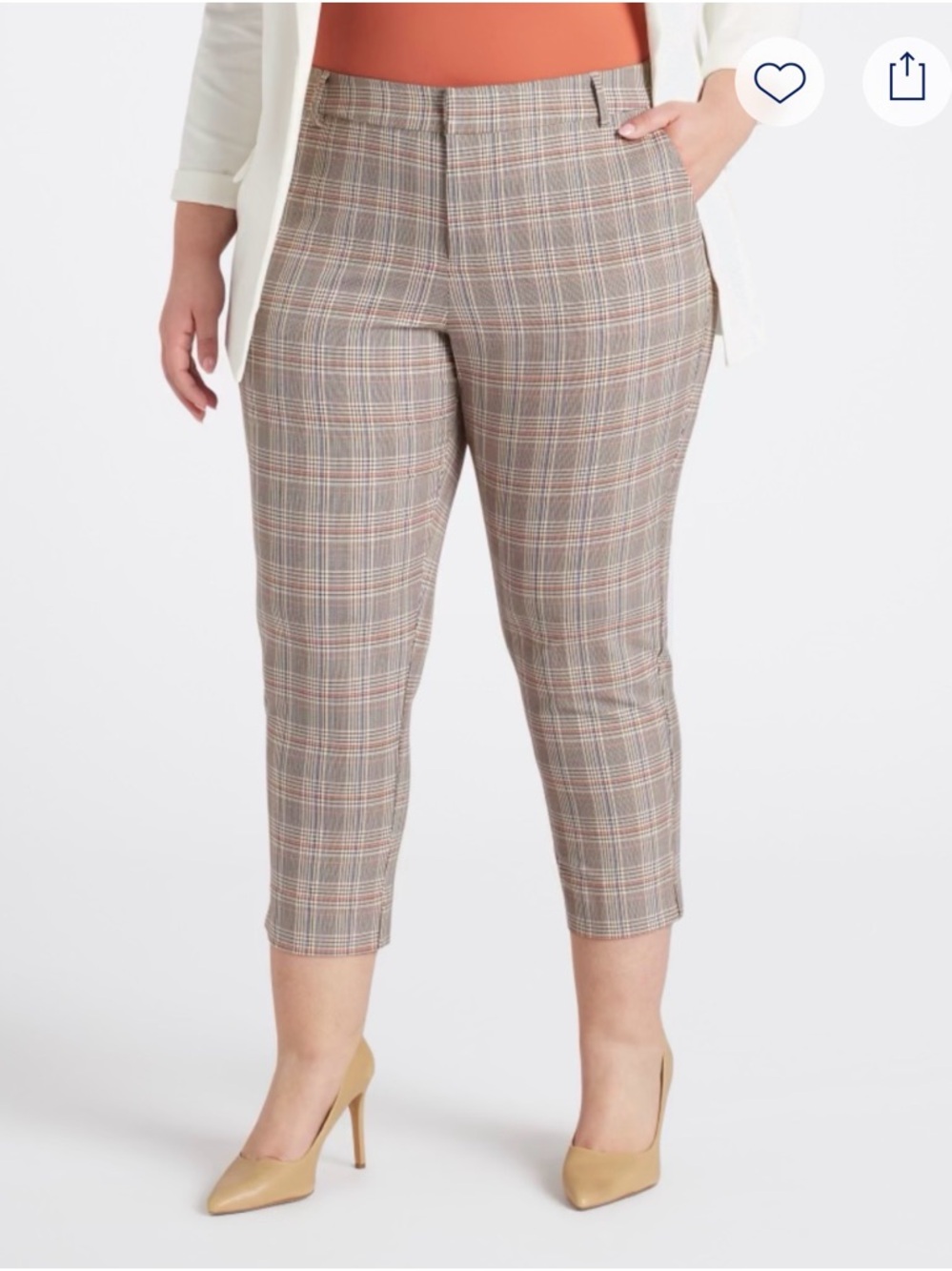 Liverpool Taupe Plaid Straight-Leg Crop Pants
